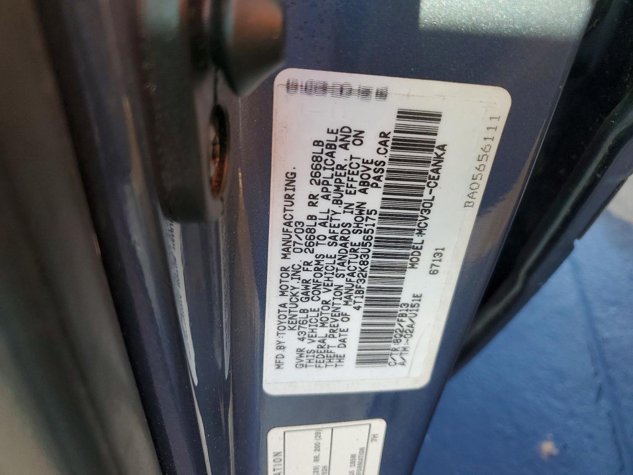2003 TOYOTA CAMRY LE photo 12
