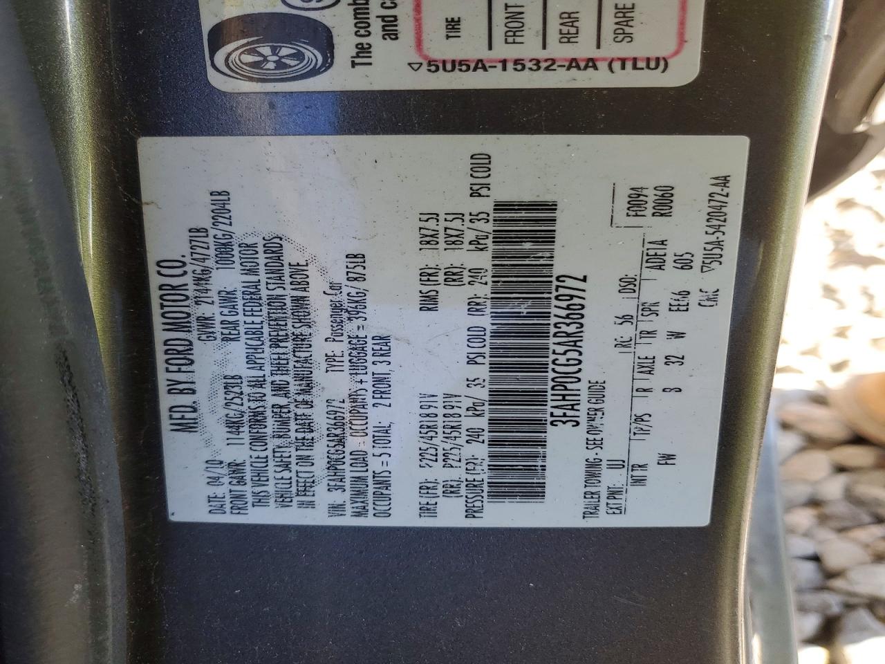 2010 FORD FUSION SEL photo 12