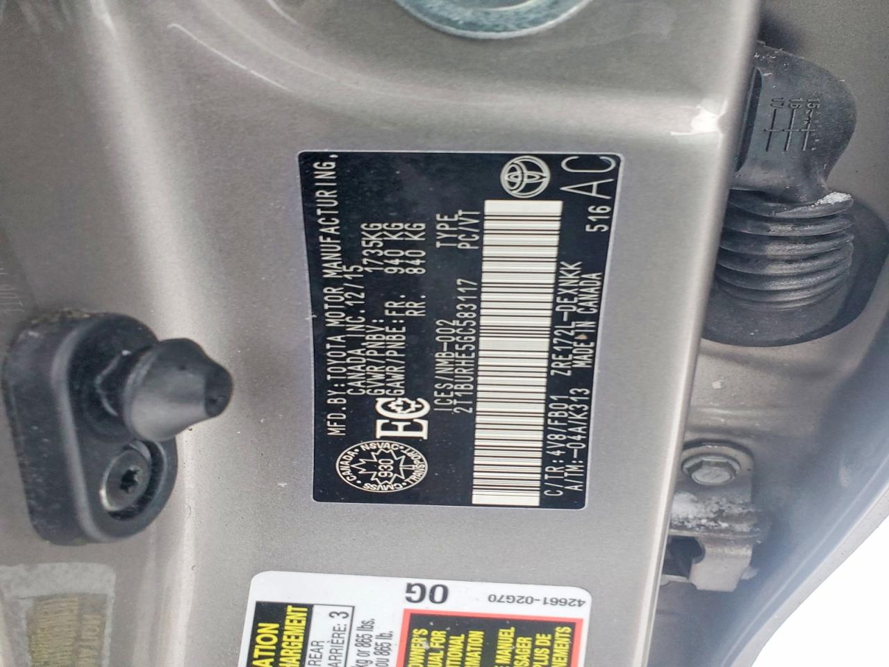2016 TOYOTA COROLLA L photo 12