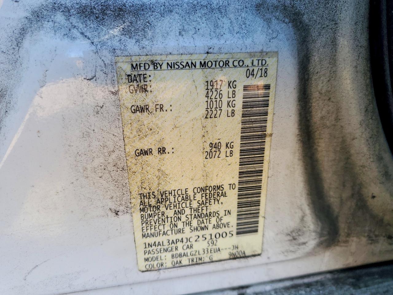 2018 NISSAN ALTIMA 2.5 photo 12