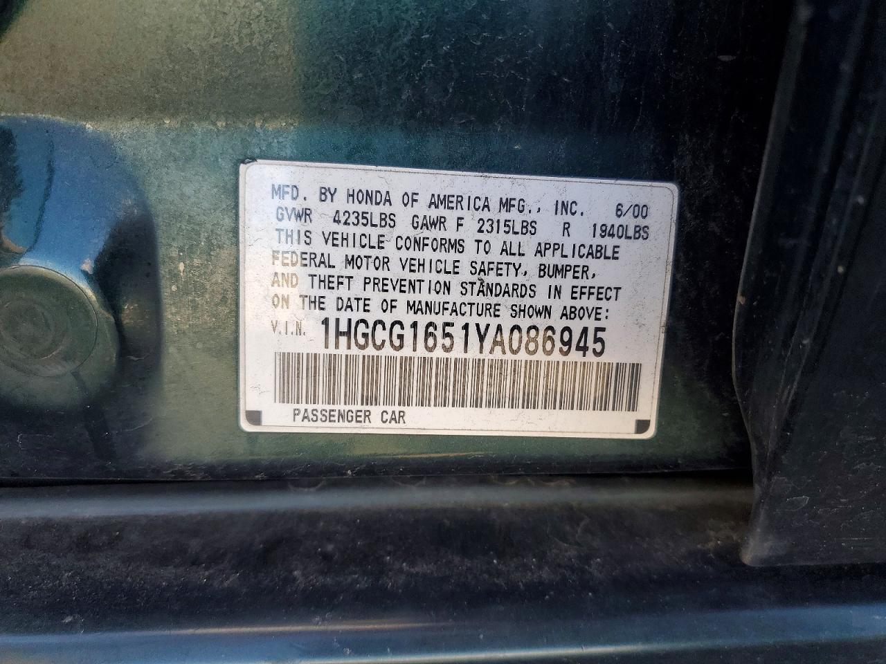 2000 HONDA ACCORD EX photo 12