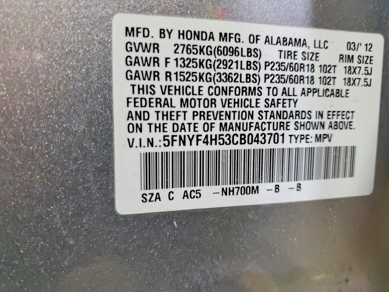 2012 HONDA PILOT EXL photo 25