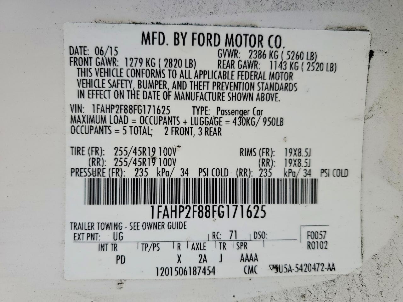 2015 FORD TAURUS LIMITED photo 12