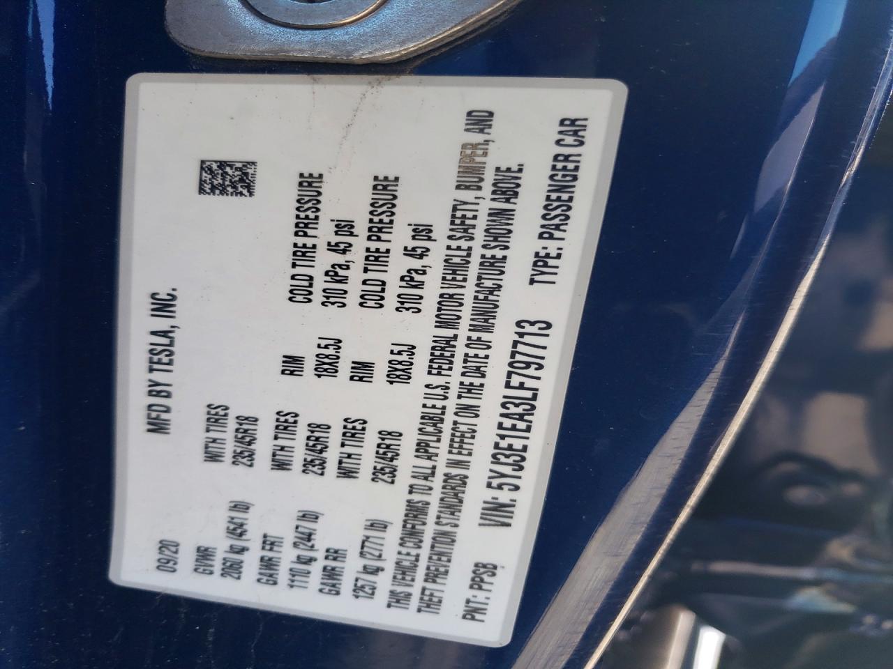 2020 TESLA MODEL 3 photo 12