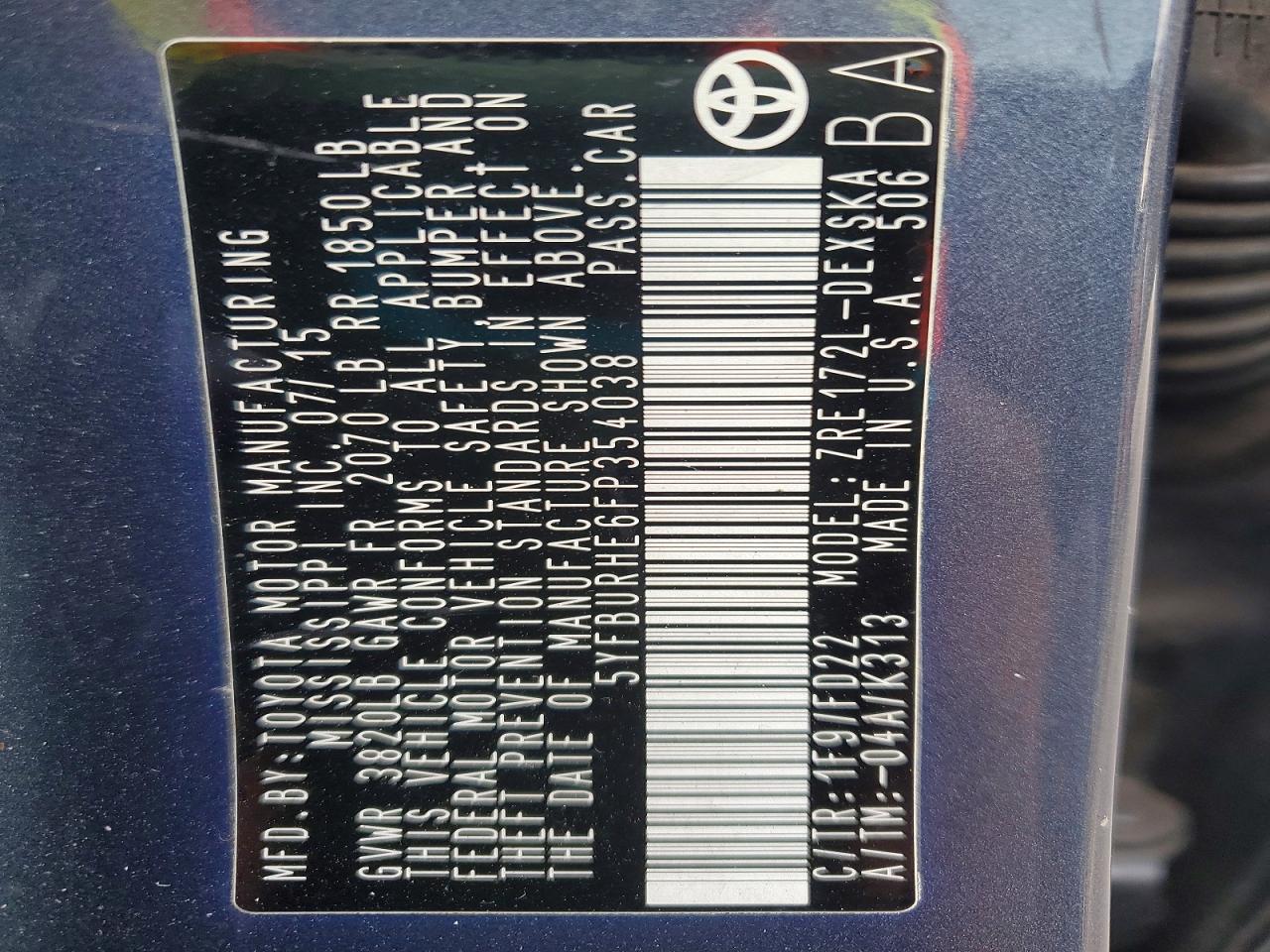 2015 TOYOTA COROLLA L photo 12