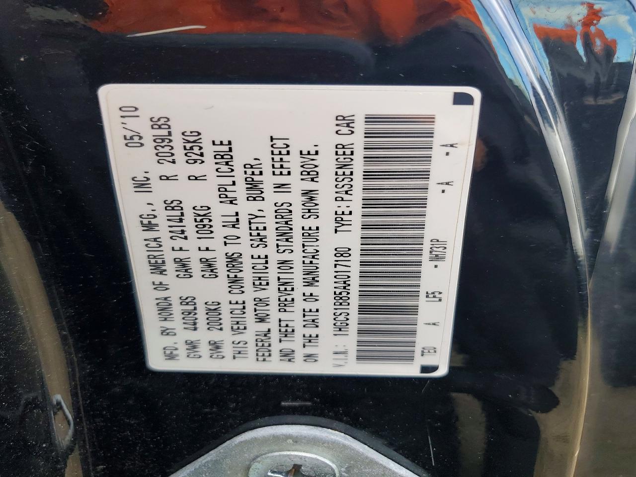 2010 HONDA ACCORD EXL photo 12