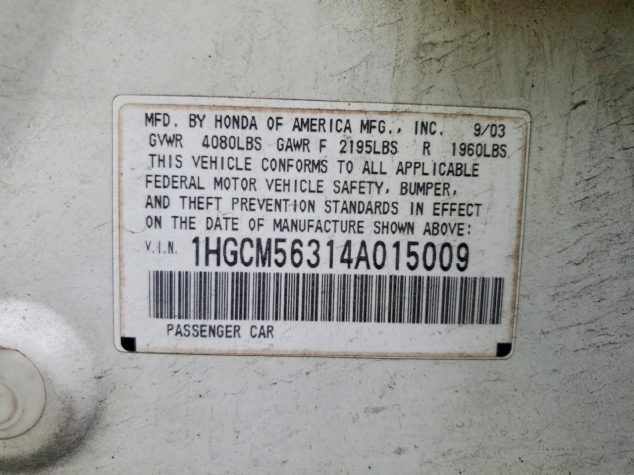 2004 HONDA ACCORD LX photo 13