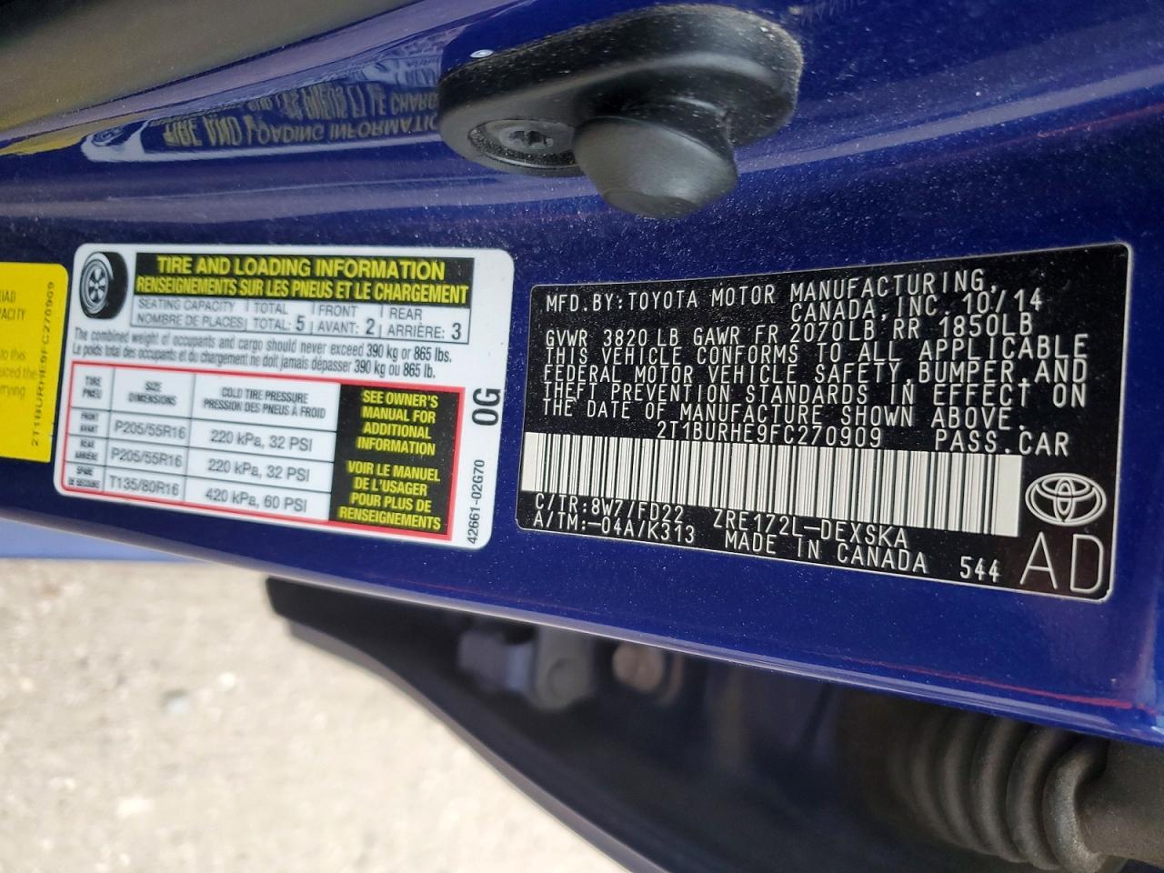 2015 TOYOTA COROLLA L photo 12