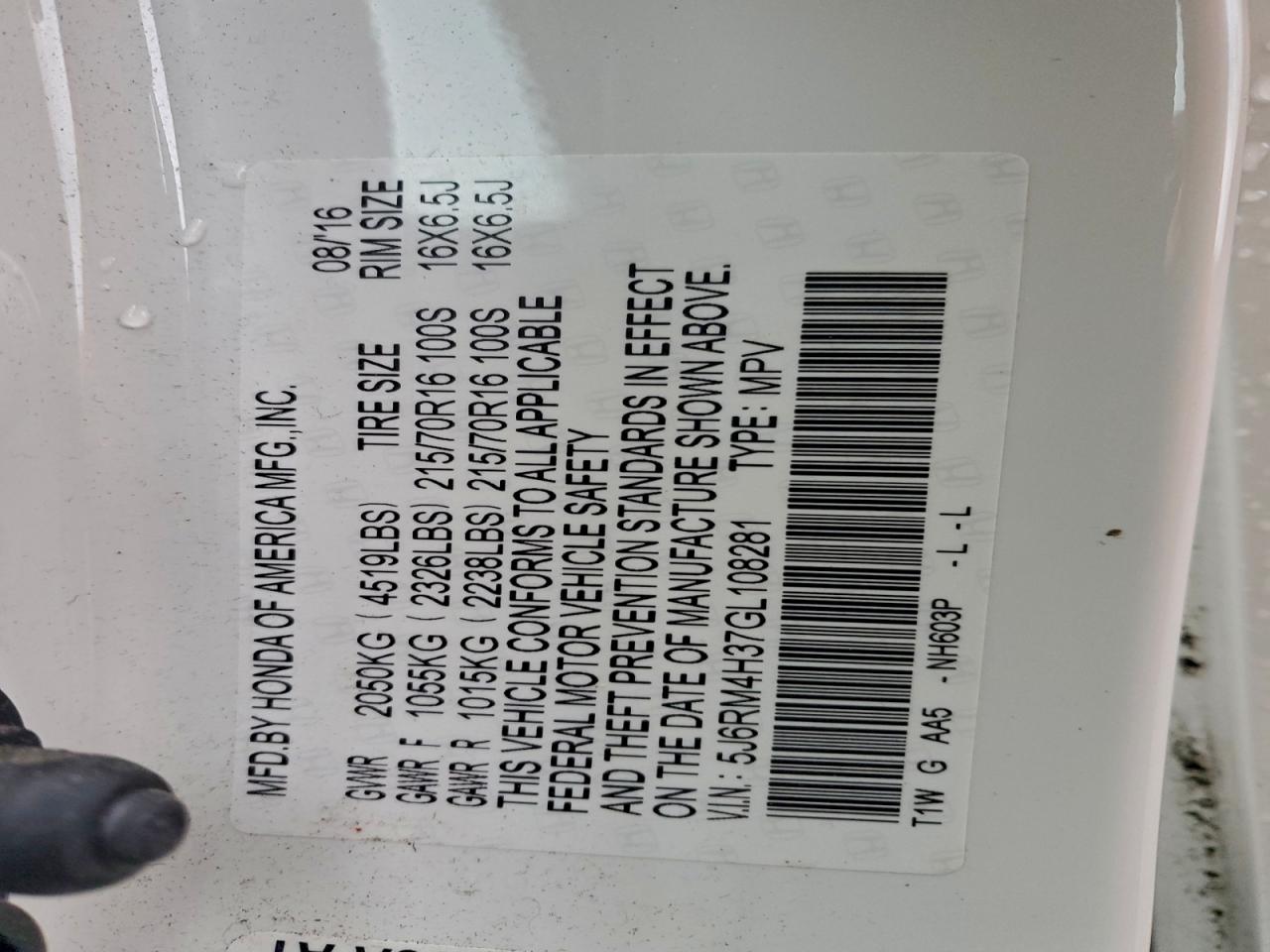 2016 HONDA CR-V LX photo 13