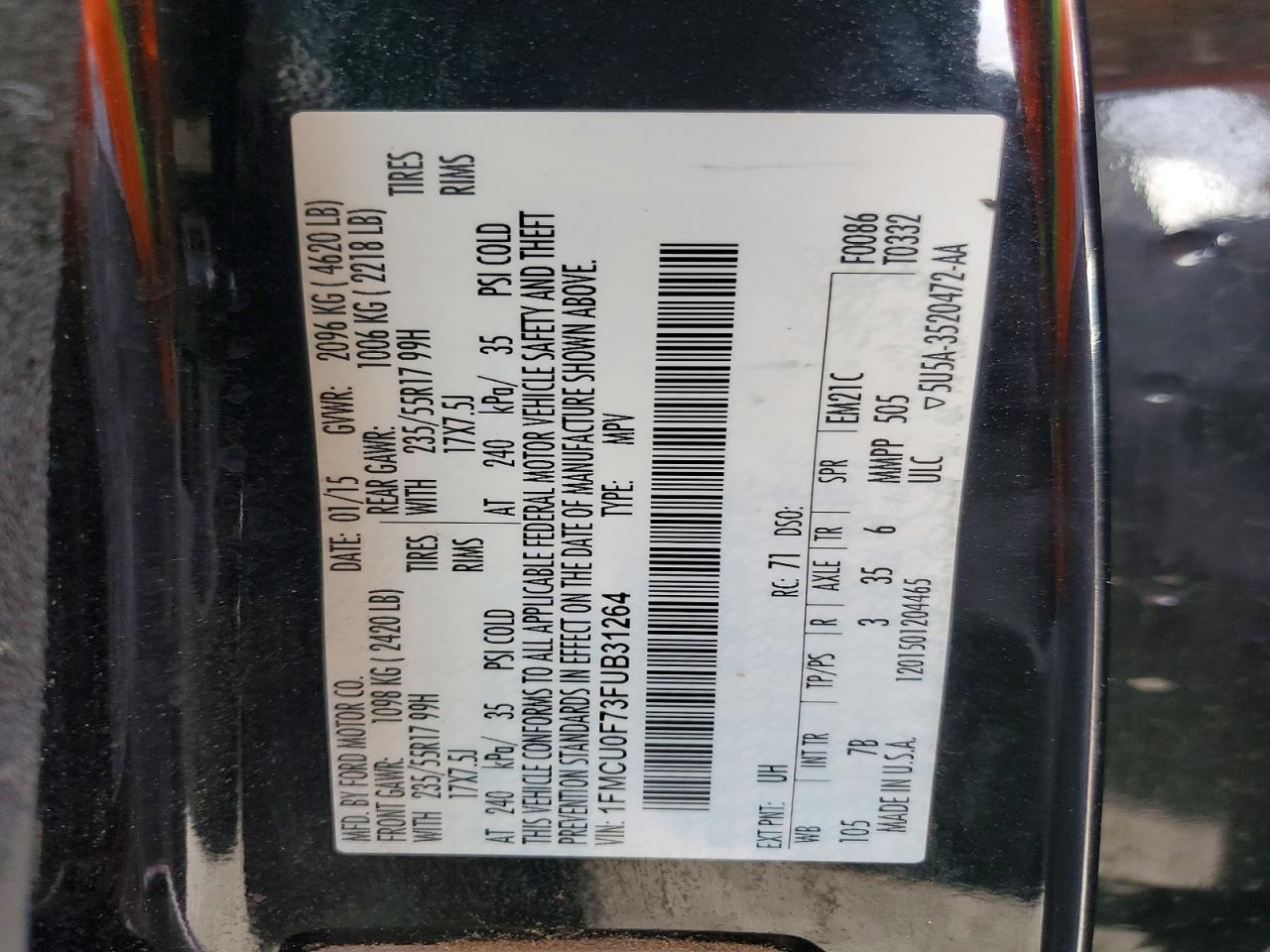 2015 FORD ESCAPE S photo 13