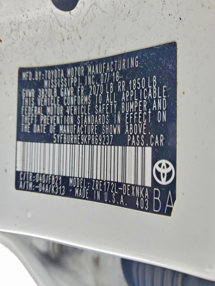 2019 TOYOTA COROLLA L photo 12