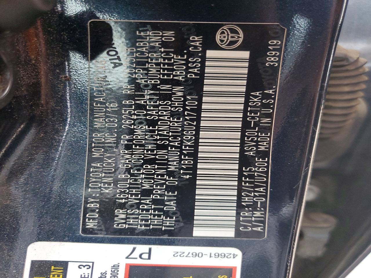 2016 TOYOTA CAMRY LE photo 13
