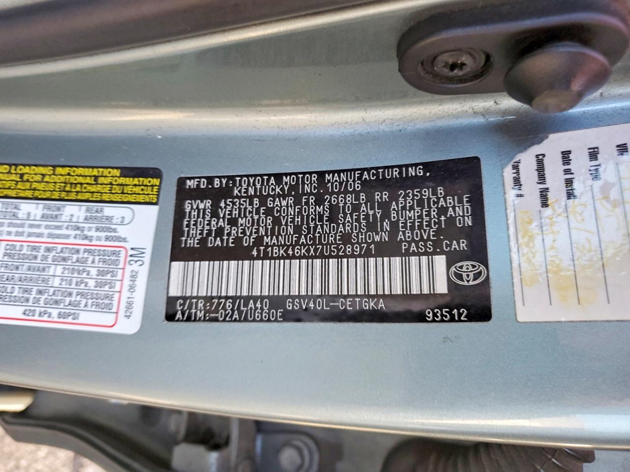 2007 TOYOTA CAMRY LE photo 12