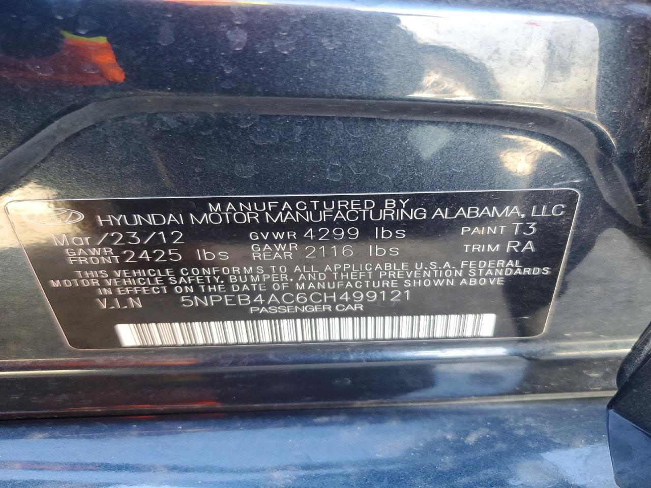 2012 HYUNDAI SONATA GLS photo 12
