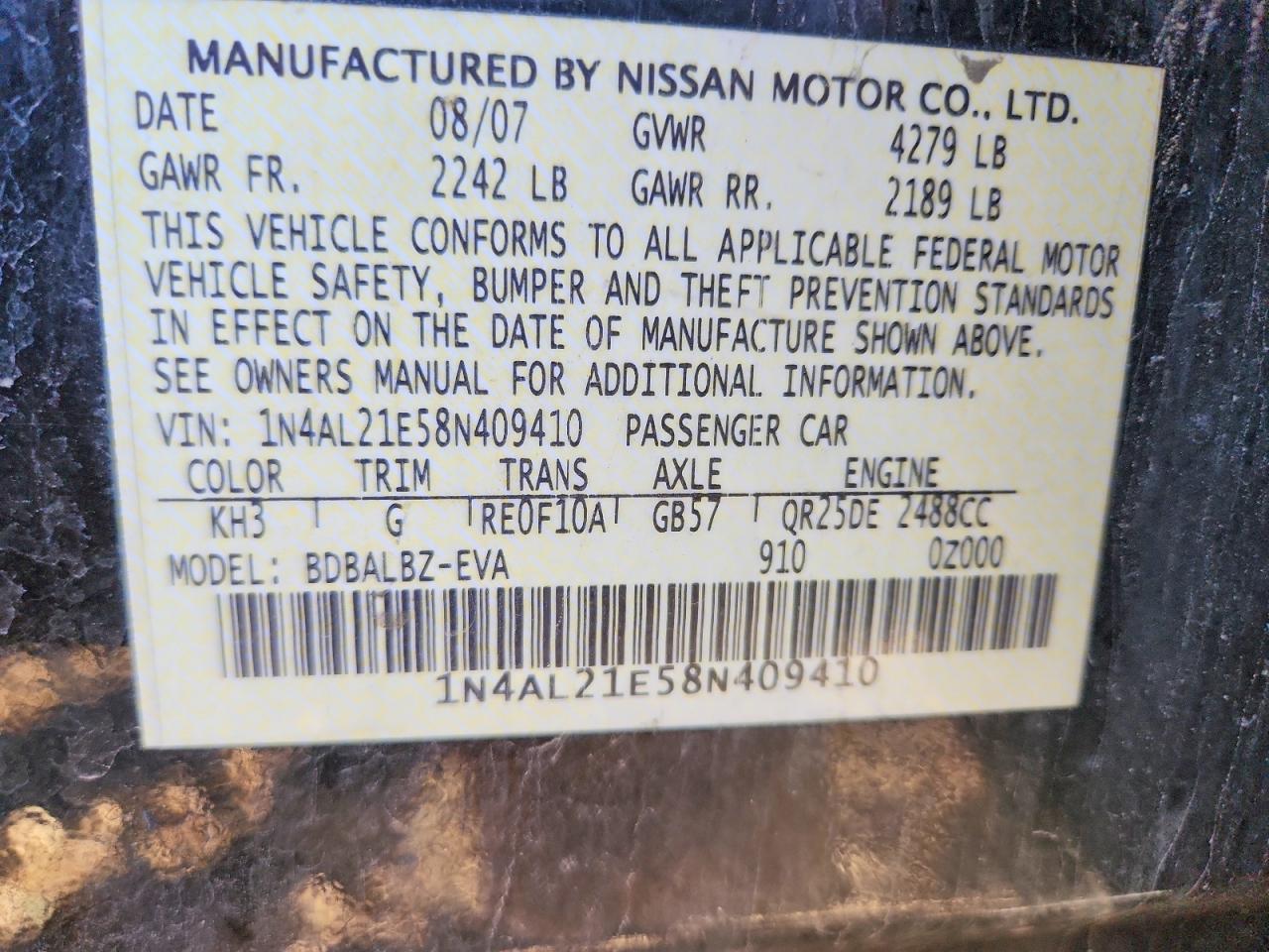 2008 NISSAN ALTIMA 2.5 photo 13