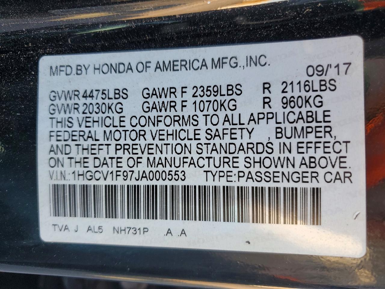 2018 HONDA ACCORD TOURING photo 13