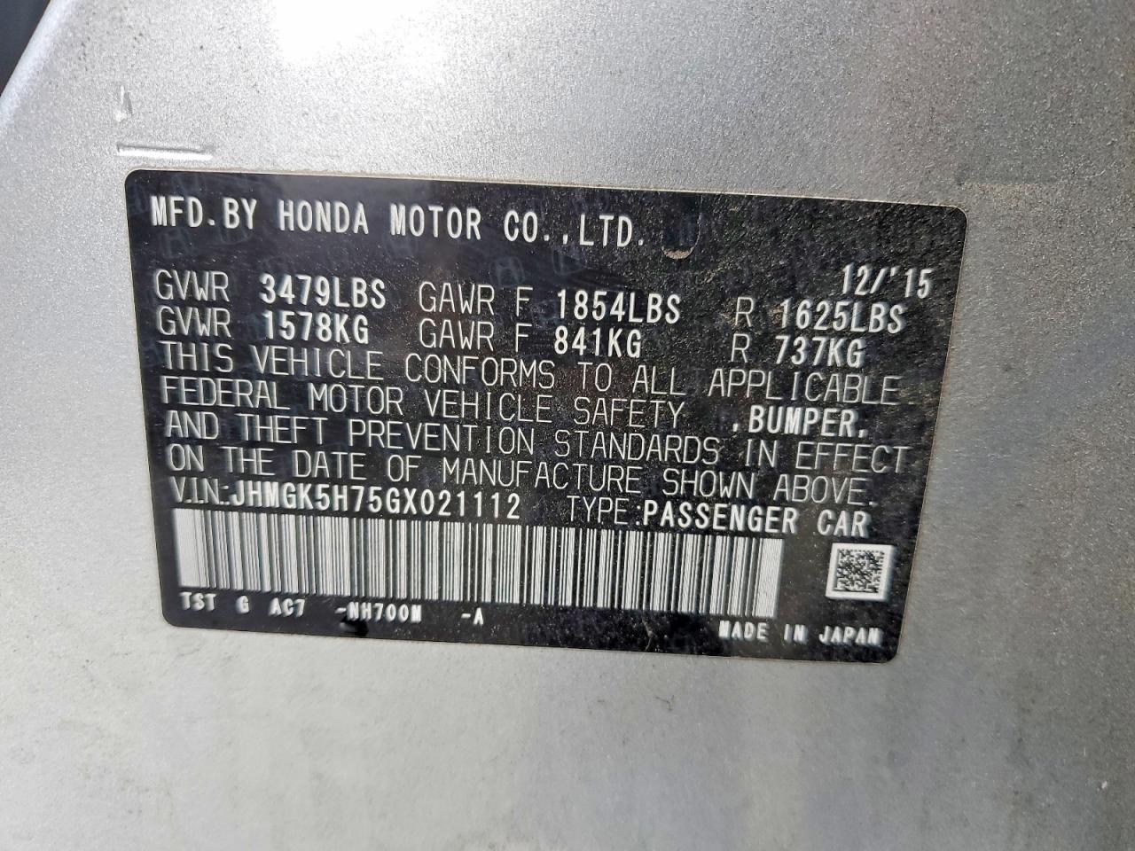 2016 HONDA FIT EX photo 12