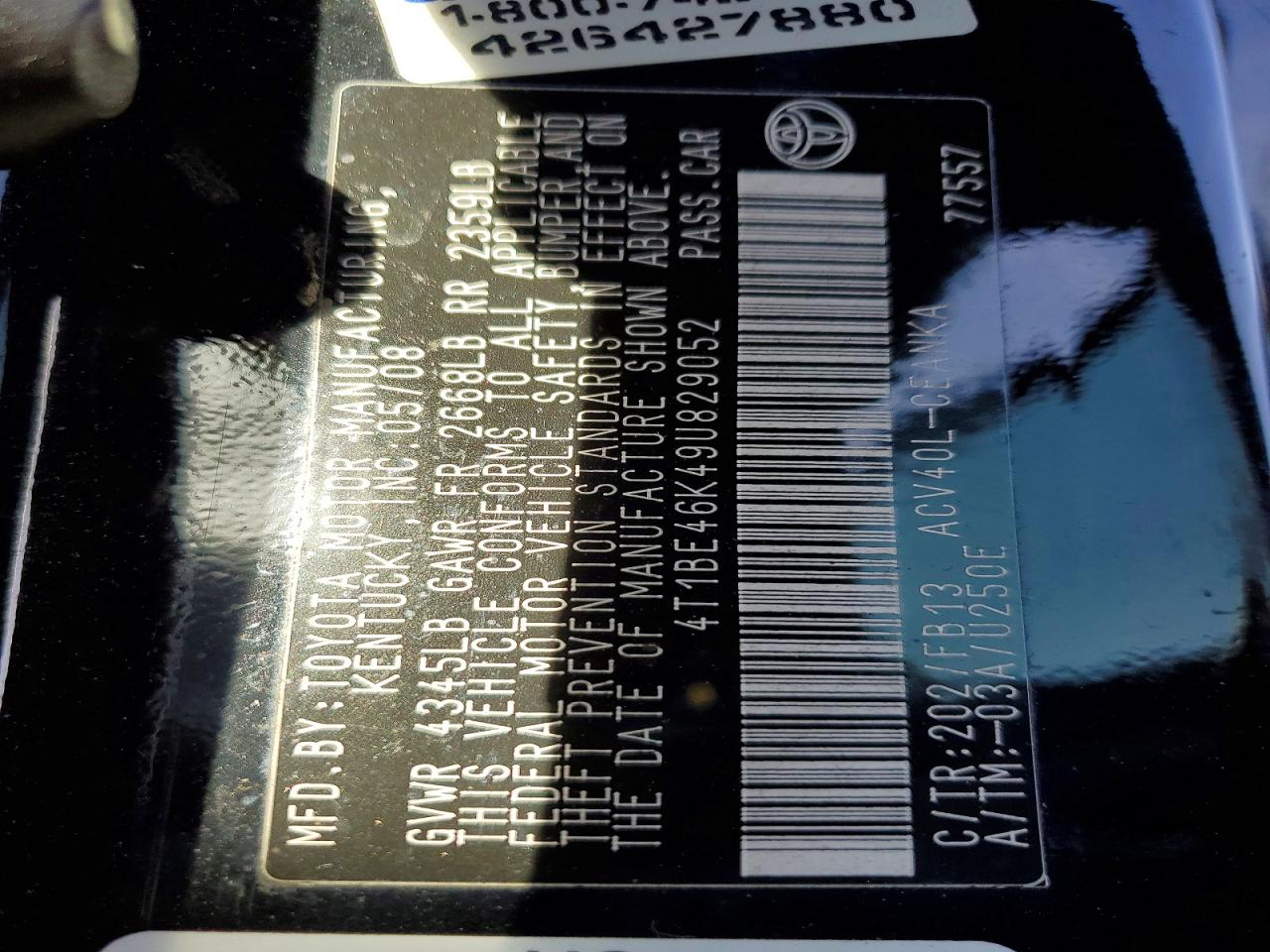 2009 TOYOTA CAMRY BASE photo 12