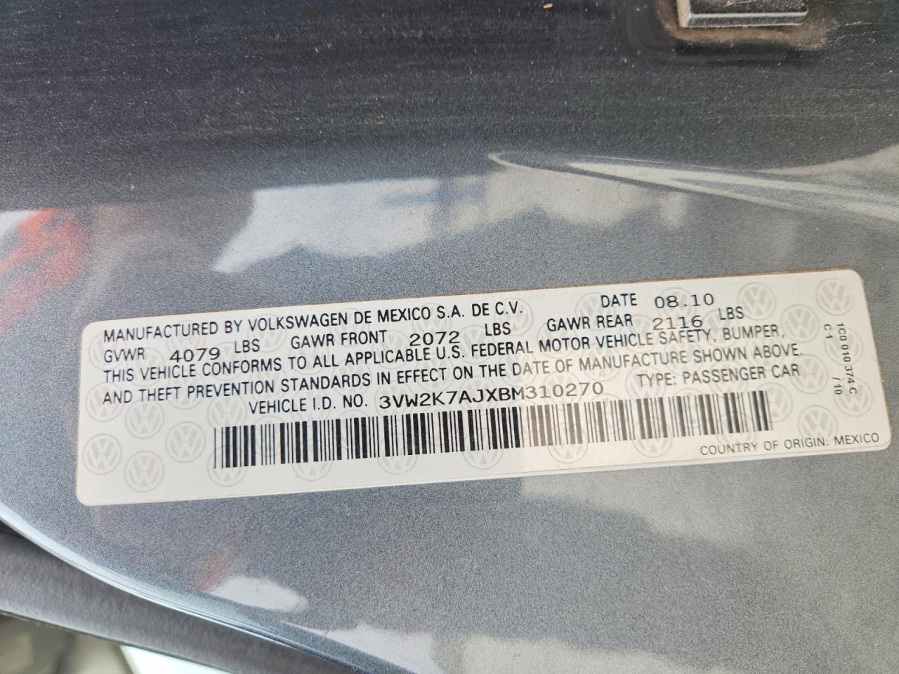 2011 VOLKSWAGEN JETTA BASE photo 12