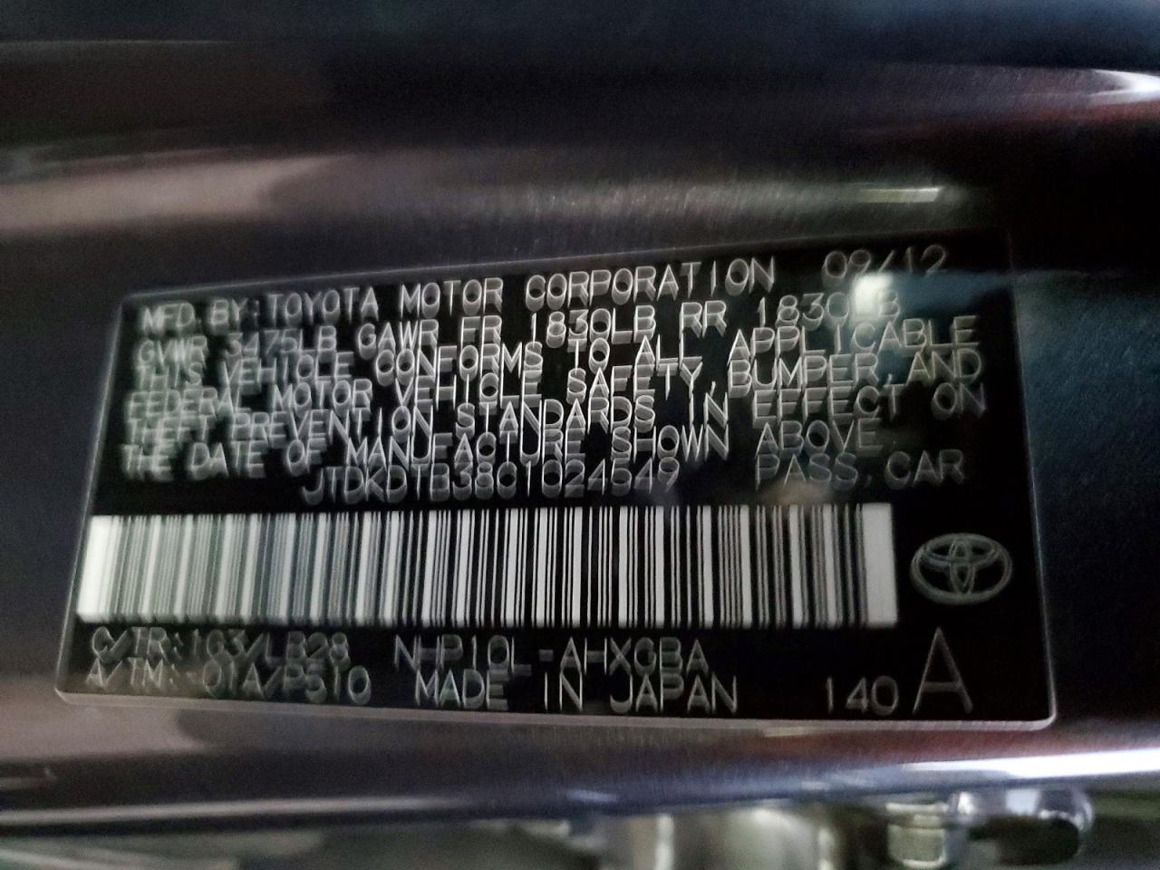 2012 TOYOTA PRIUS C photo 12