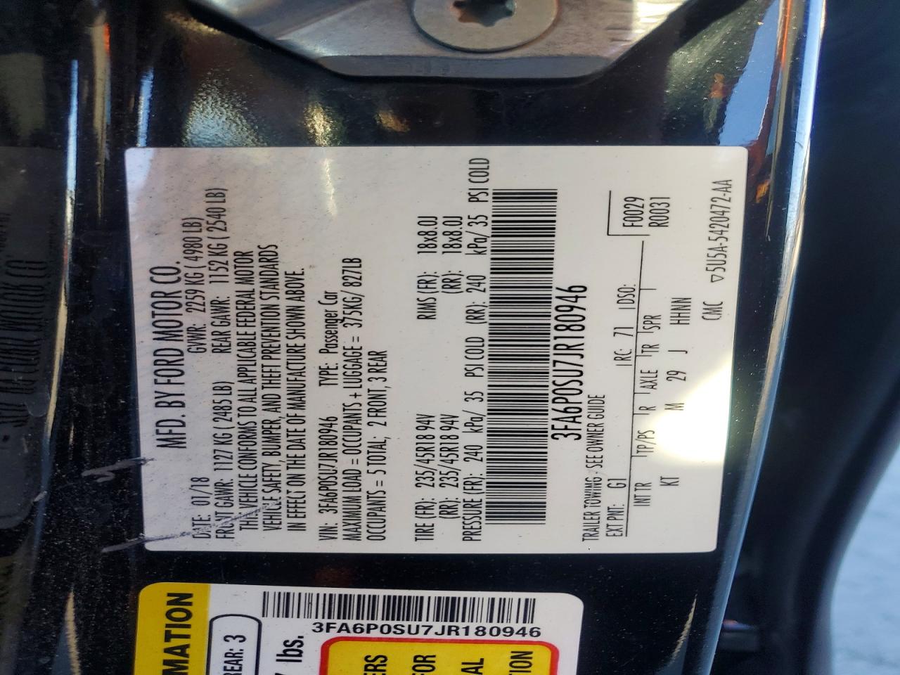 2018 FORD FUSION TITANIUM/PLATINUM PHEV photo 12