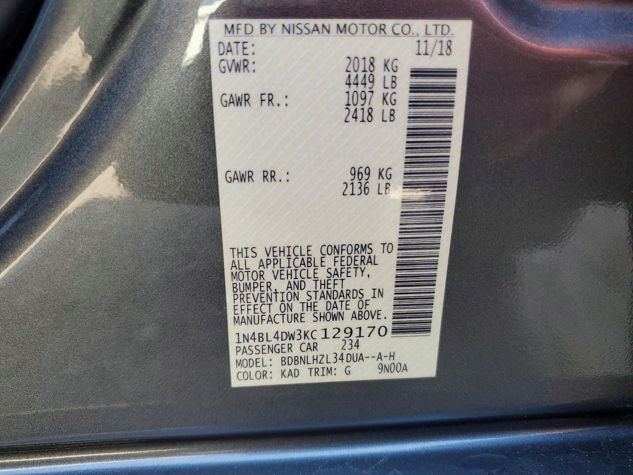 2019 NISSAN ALTIMA SV photo 12