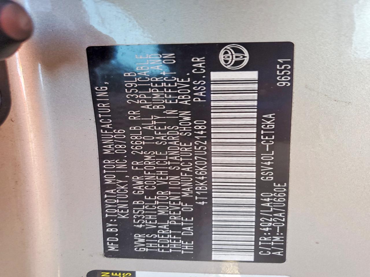 2007 TOYOTA CAMRY LE photo 12