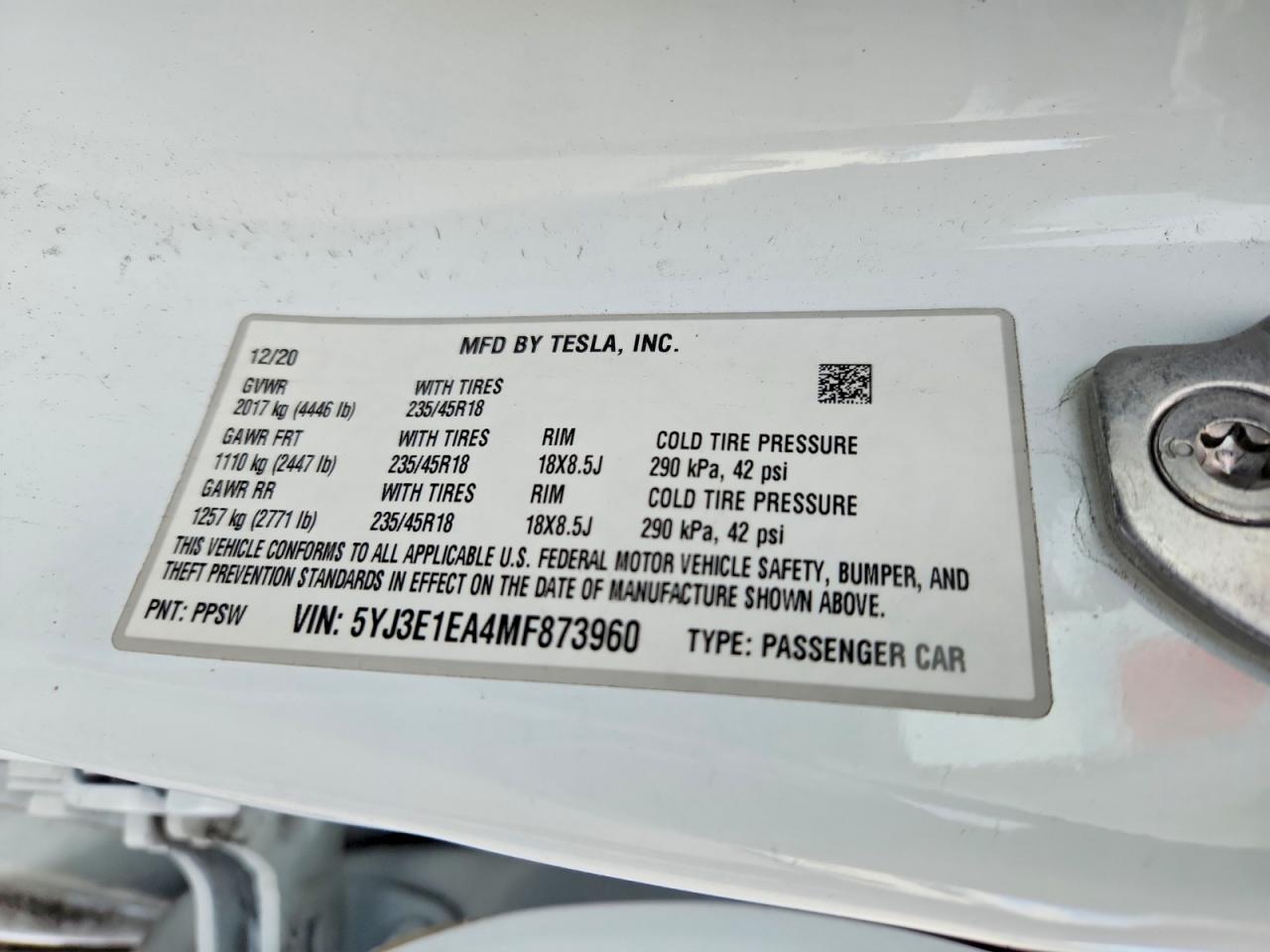 2021 TESLA MODEL 3 photo 12