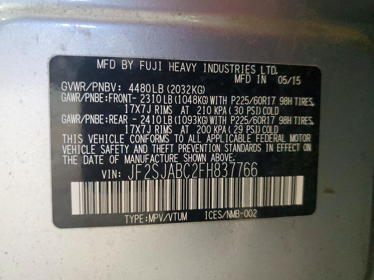 2015 SUBARU FORESTER 2.5I photo 13