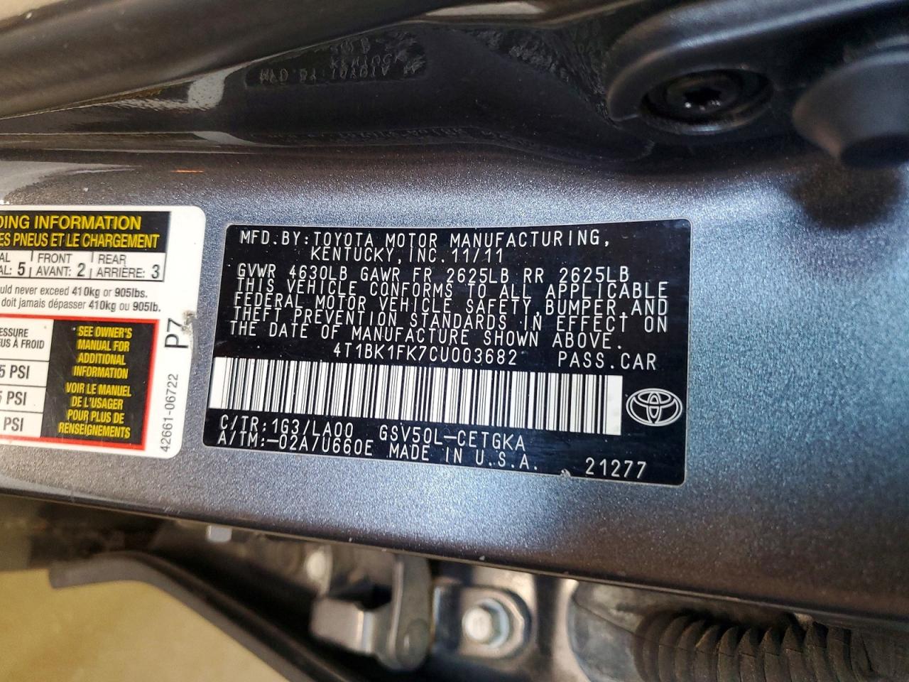 2012 TOYOTA CAMRY SE photo 12