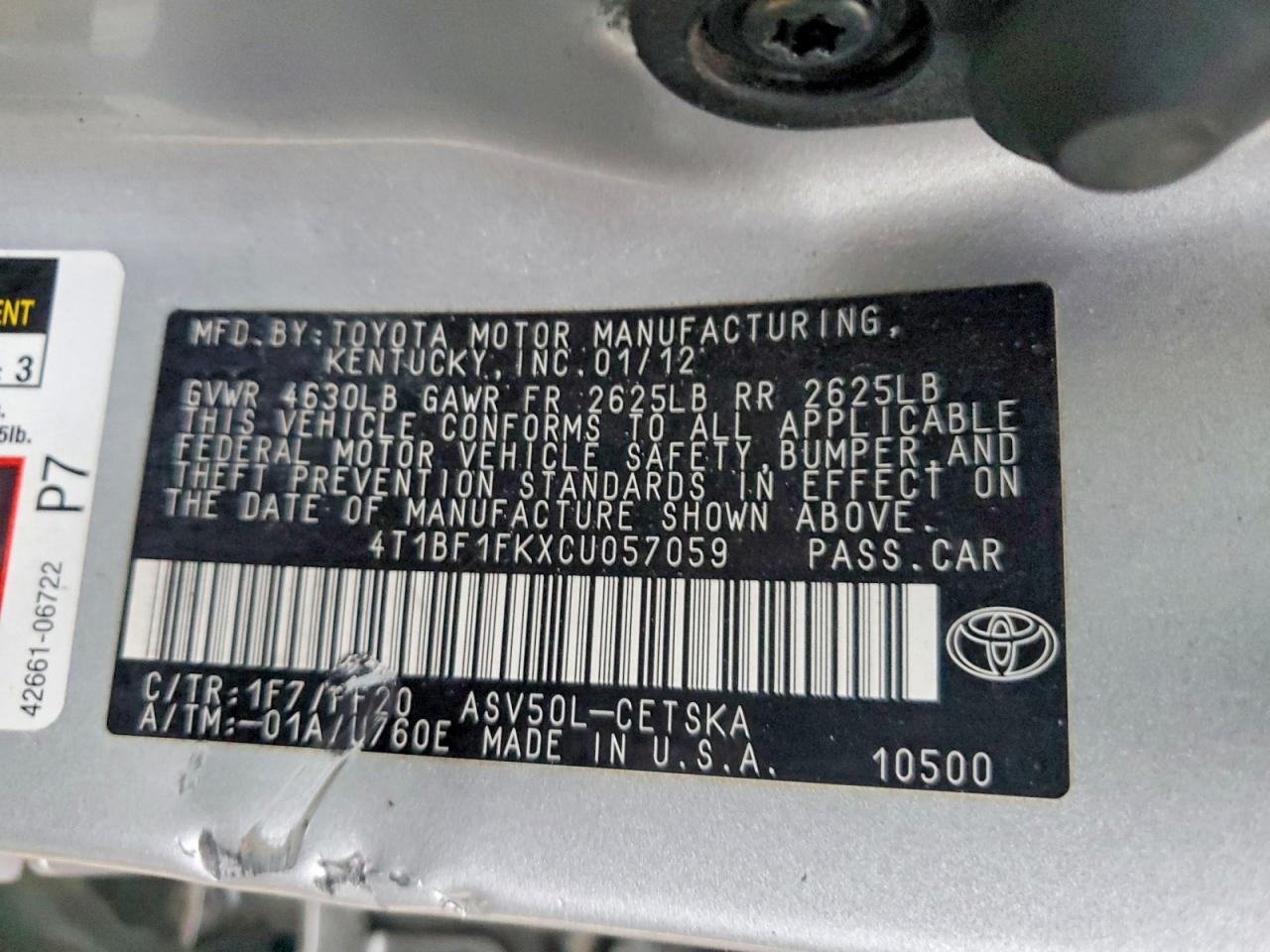2012 TOYOTA CAMRY BASE photo 12