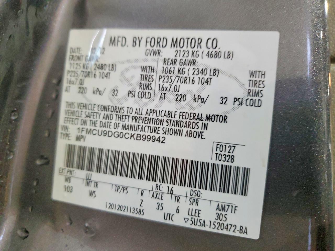 2012 FORD ESCAPE XLT photo 12