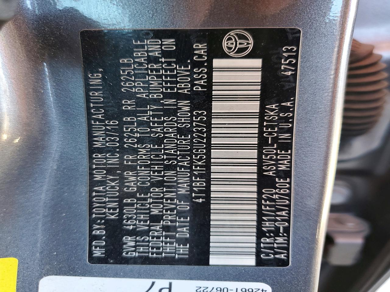 2016 TOYOTA CAMRY LE photo 12