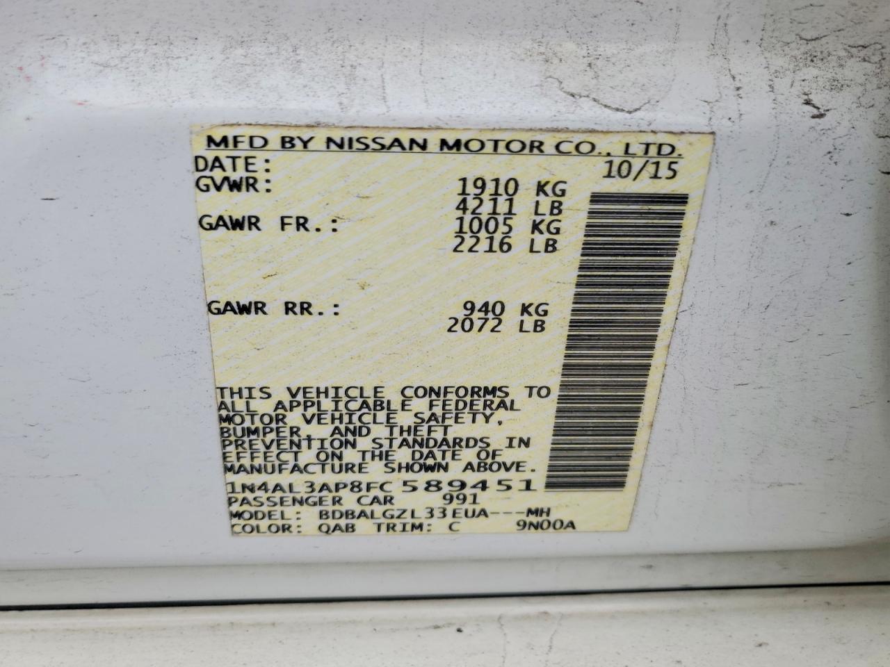 2015 NISSAN ALTIMA 2.5 photo 12