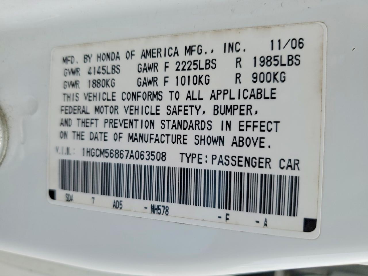 2007 HONDA ACCORD EX photo 12