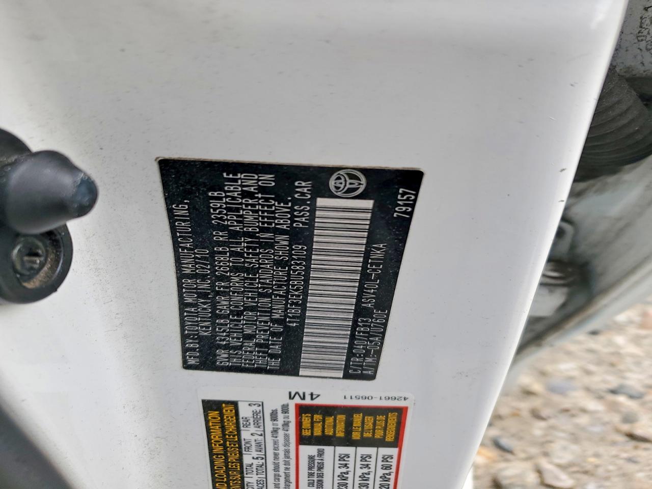 2011 TOYOTA CAMRY BASE photo 12