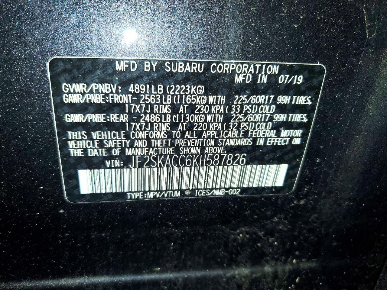 2019 SUBARU FORESTER 2.5I photo 13