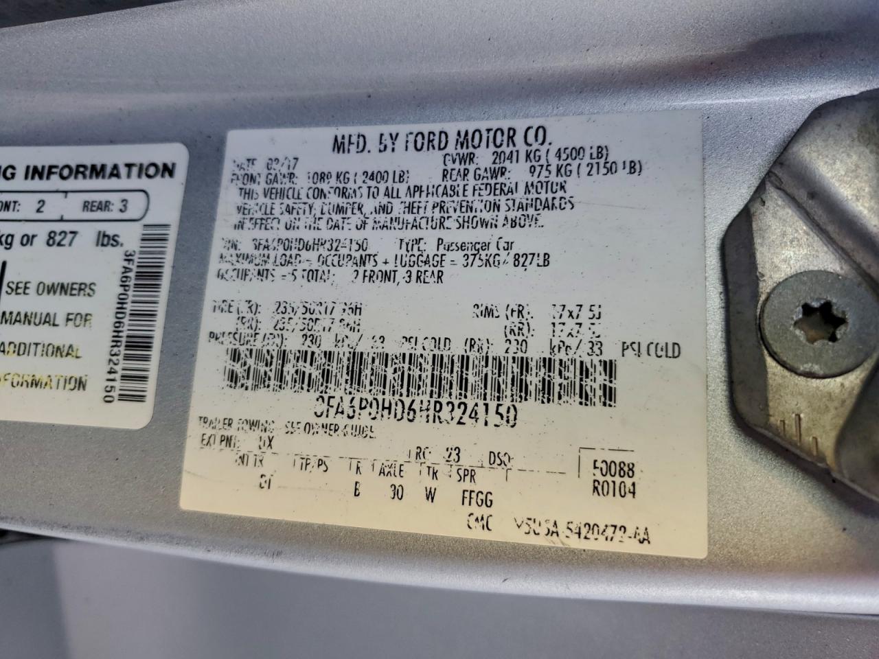 2017 FORD FUSION SE photo 12