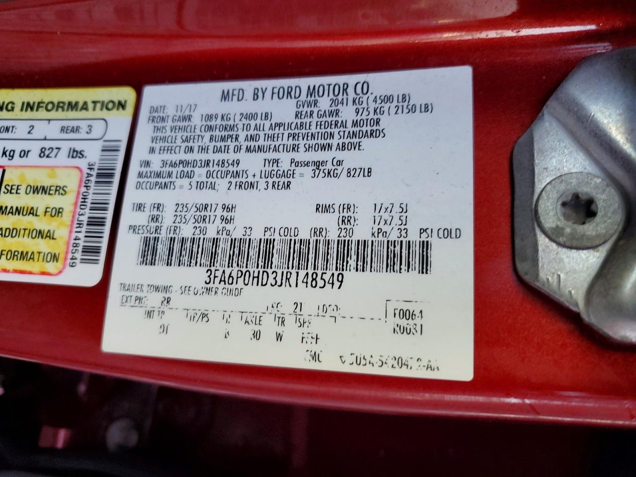 2018 FORD FUSION SE photo 12
