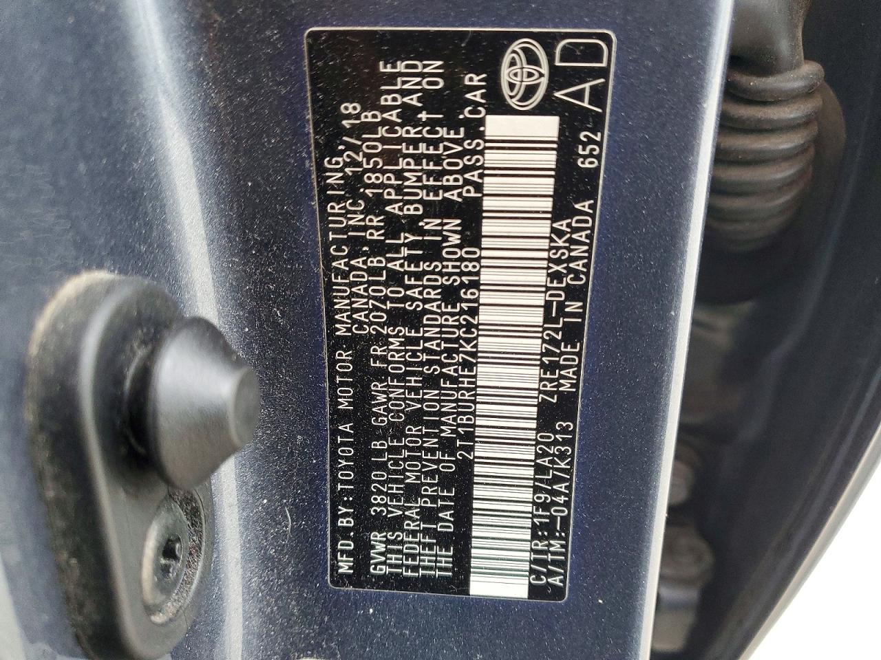 2019 TOYOTA COROLLA L photo 12