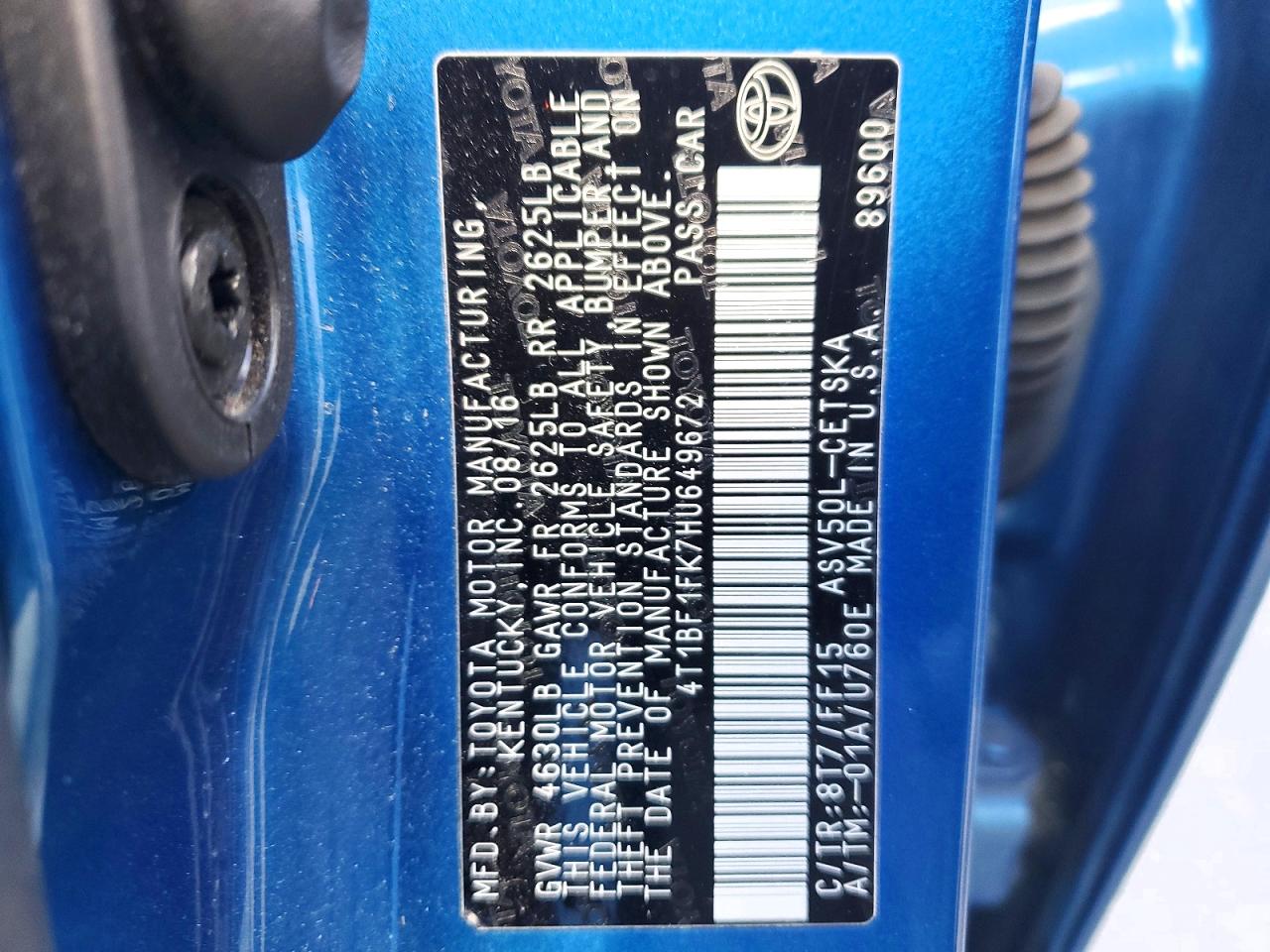 2017 TOYOTA CAMRY LE photo 12