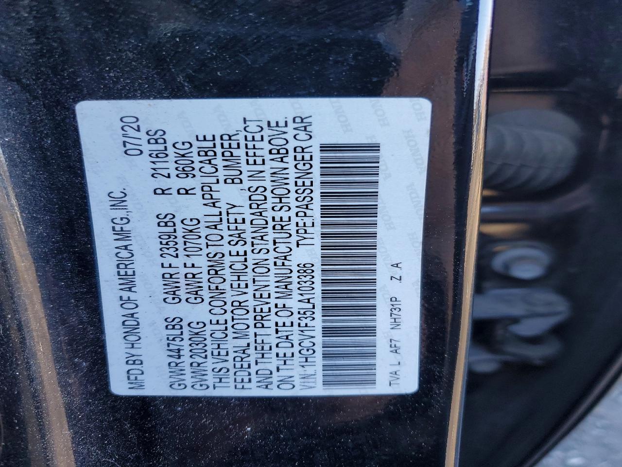2020 HONDA ACCORD SPORT photo 12