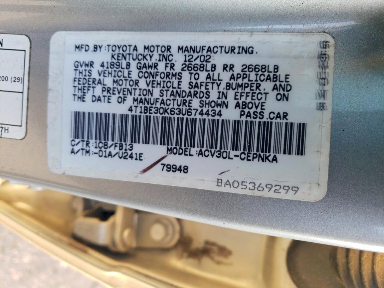 2003 TOYOTA CAMRY LE photo 12