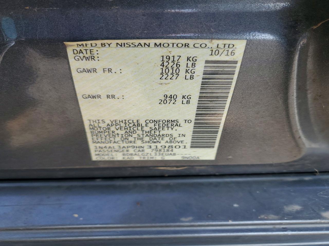 2017 NISSAN ALTIMA 2.5 photo 12