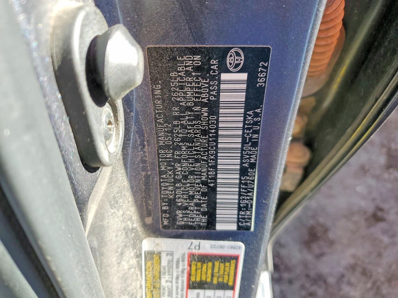 2012 TOYOTA CAMRY BASE photo 12