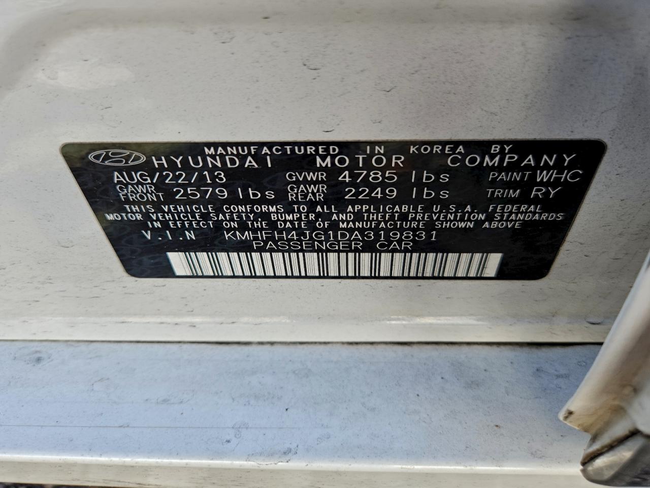 2013 HYUNDAI AZERA GLS photo 12