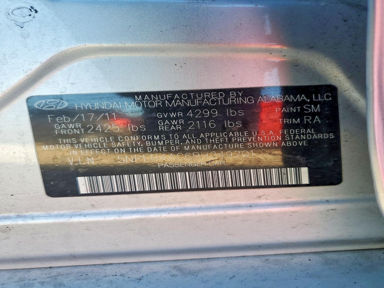 2011 HYUNDAI SONATA GLS photo 12