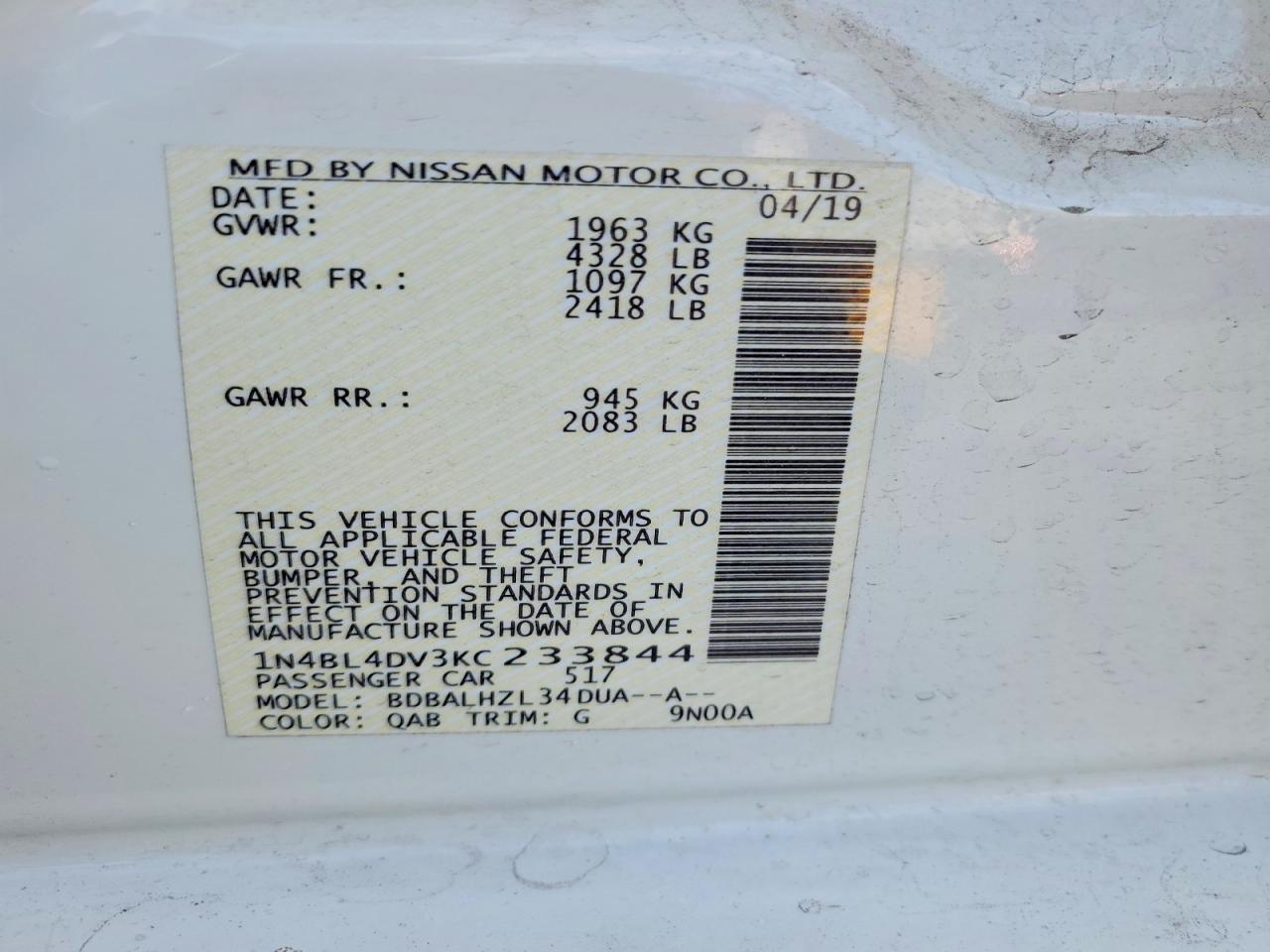 2019 NISSAN ALTIMA SV photo 13
