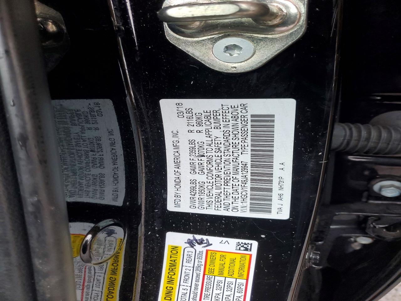 2018 HONDA ACCORD EX photo 12
