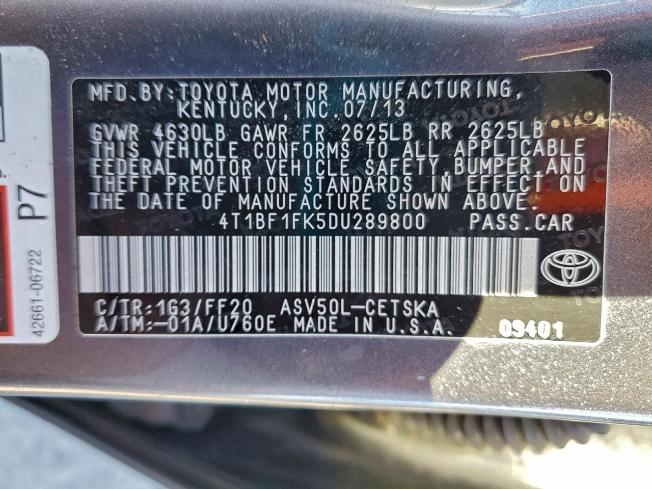 2013 TOYOTA CAMRY L photo 12